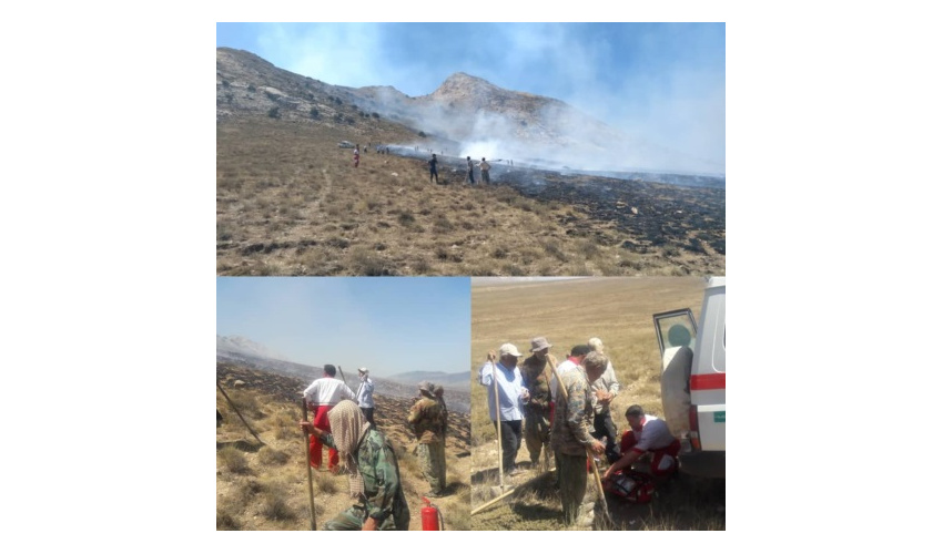 حریق در ۱۰هکتار از مراتع کجین دشت دامغان / عملیات اطفا ادامه دارد